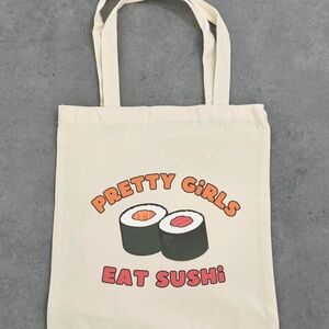 Cream Tote Bag with Sushi Print